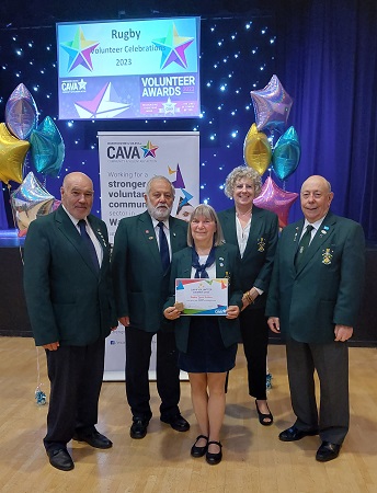 Rugby Town Guides (left to right) Geoff Buck, Ken Waugh, Wendy Deaves, Rhona Milner and Keith Ward were presented with the Art, Culture and Heritage Group Award at the Rugby Volunteer Awards.