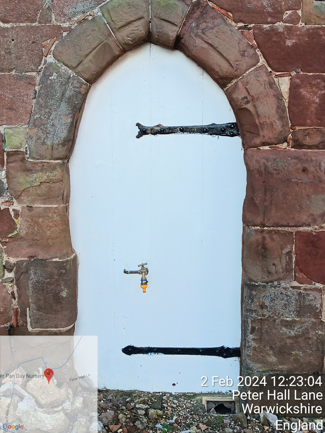 A 14th century wooden door at historic Peter Hall had a hole cut into it so a garden tap could be installed.
