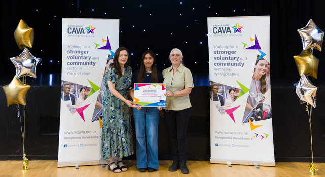 (left to right) Rachel Coldicott, Rugby Art Gallery and Museum's learning and engagement assistant, joined Rugby Art Gallery and Museum volunteers Katherine Paglinawan and Angela Pearson at the Warwickshire CAVA Volunteer Recognition awards at the Benn Hall.